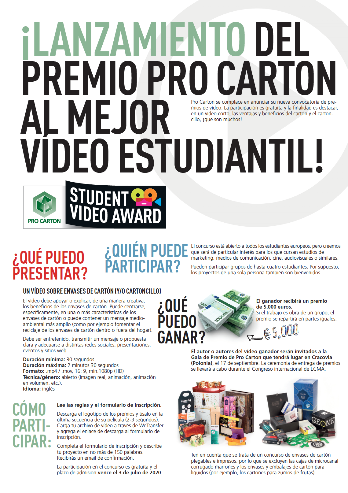 Pro Carton Student Video Award FOLLETO DE DOS PAGINASil!