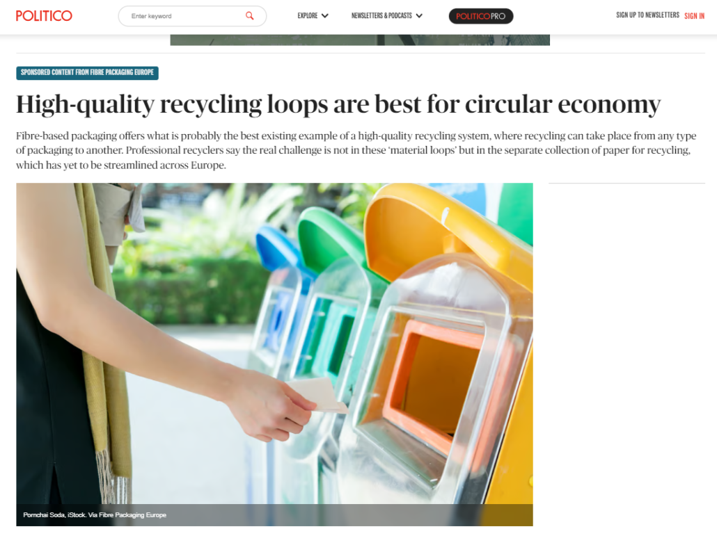 Fibre Packaging Europe Artikel in Politico über die Bedeutung von