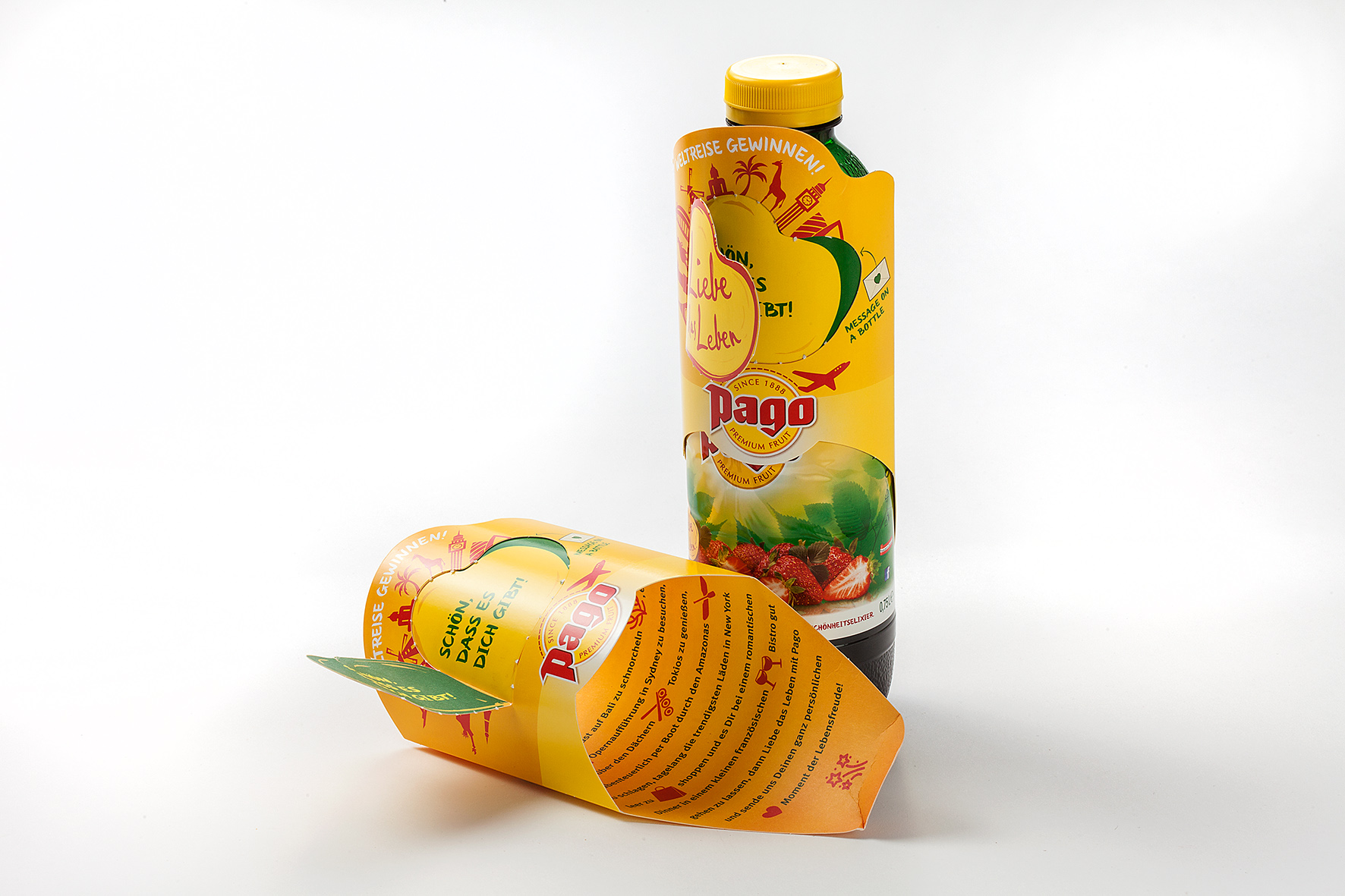 Message sur une bouteille - Jus de fruit Pago Pochette carton
